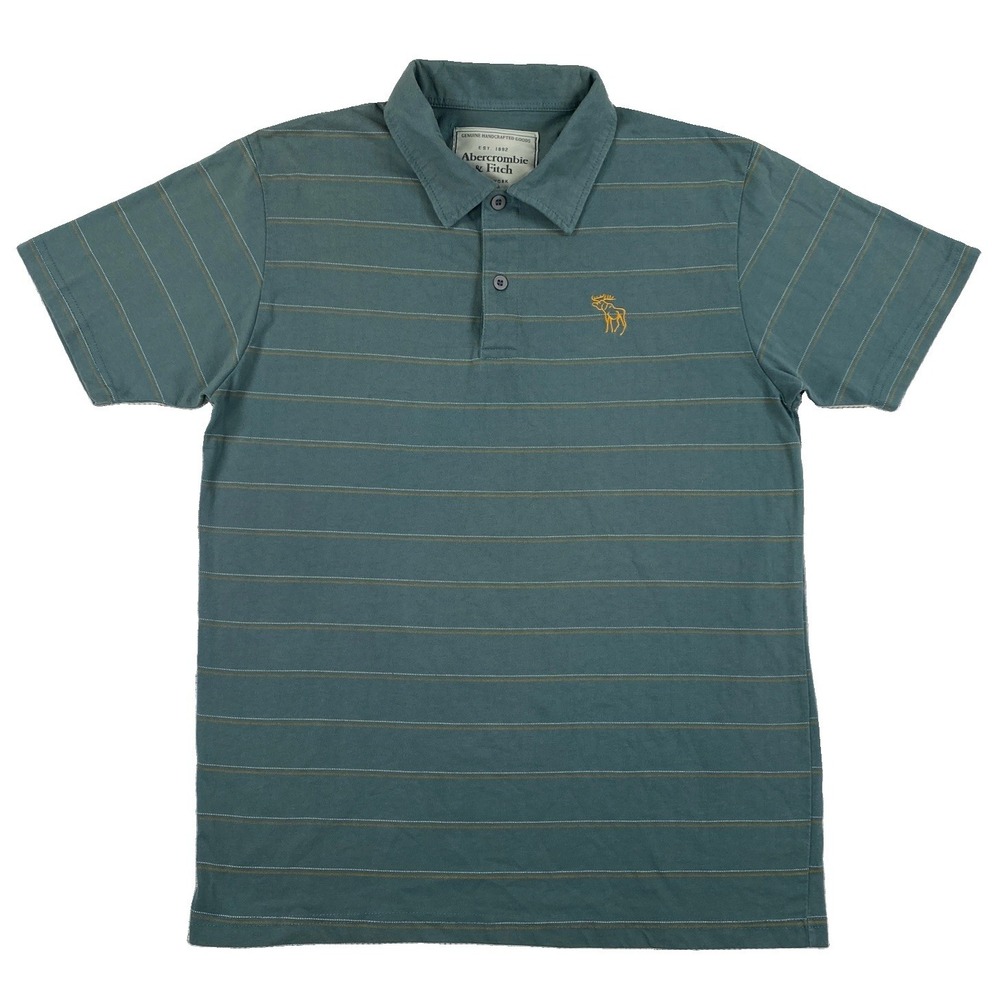 Abercrombie & Fitch Polo Shirt Men's XL Green Y2K Style Short Sleeve Moose Logo